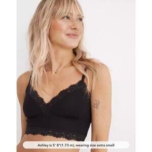 Aerie Ribbed Eyelash Lace Trim Longline Bralette NWT XL Black